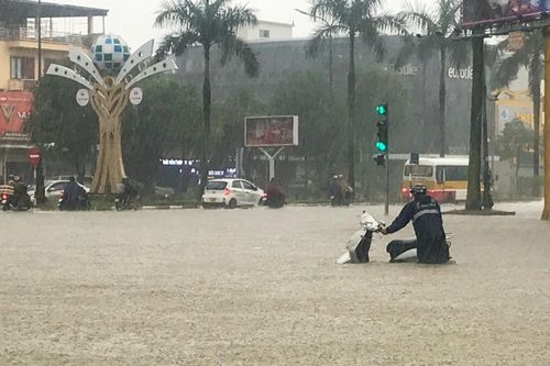 Đường phố ở Nghệ An, Hà Tĩnh ngập lút bánh xe