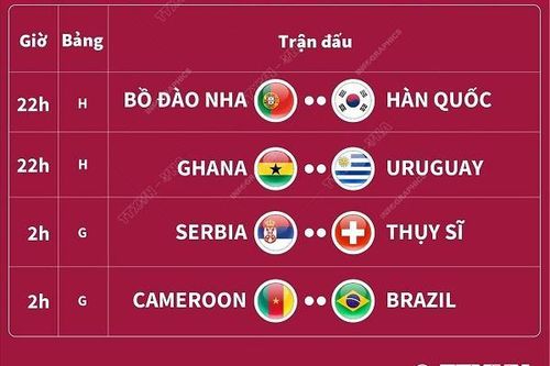 Lịch thi đấu và trực tiếp World Cup tối 2 và rạng sáng 3/12/2022