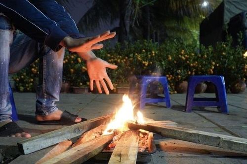 Hà Nội rét đậm, tiểu thương đốt lửa sưởi ấm xuyên đêm để trông đào, quất
