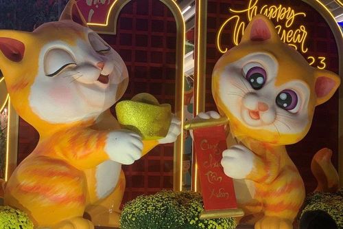 Linh vật mèo Quý Mão 2023 nhiều sắc thái ở Nha Trang