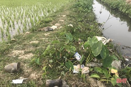 Lại 'tiện đâu vứt đấy' vỏ bao thuốc BVTV trên nhiều cánh đồng ở Hà Tĩnh