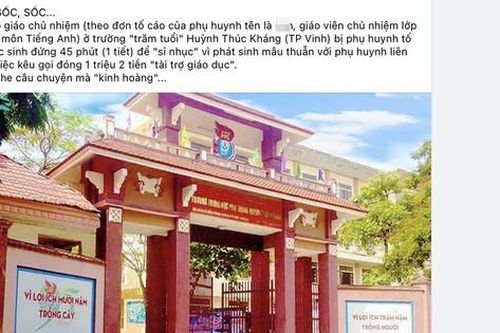 Giáo viên bị tố bắt học sinh đứng 45 phút vì mâu thuẫn tiền 'tài trợ giáo dục', Hiệu trưởng nói gì?