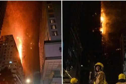 Kinh hoàng ngọn lửa bao trùm tòa nhà chọc trời trong vụ hỏa hoạn ở Hong Kong