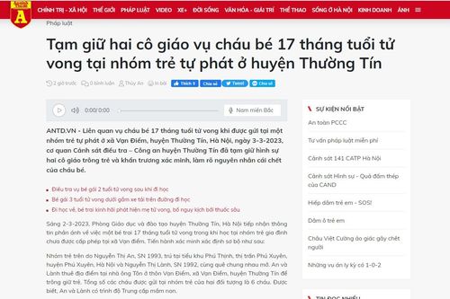 Hà Nội: Khẩn trương điều tra vụ bé trai 17 tháng tuổi tử vong bất thường sau khi ở lớp mầm non về nhà