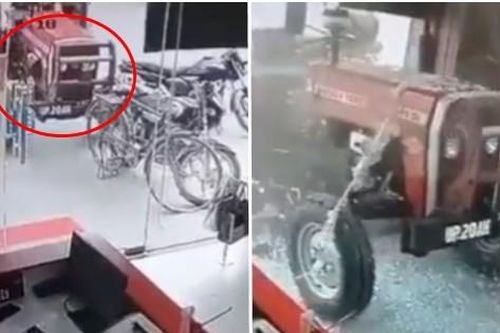 Ấn Độ: Chiếc máy kéo đang đỗ bỗng tự khởi động, lao vào cửa hàng