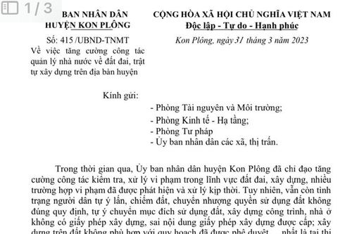 Huyện Kon Plong (Kon Tum): Kiên quyết xử lý tình trạng xây dựng trái phép trên đất nông nghiệp