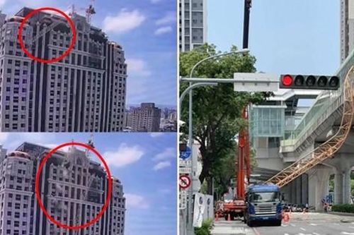 Khoảnh khắc cần cẩu rơi từ nóc nhà 30 tầng xuống đoàn tàu đang chạy ở Đài Loan