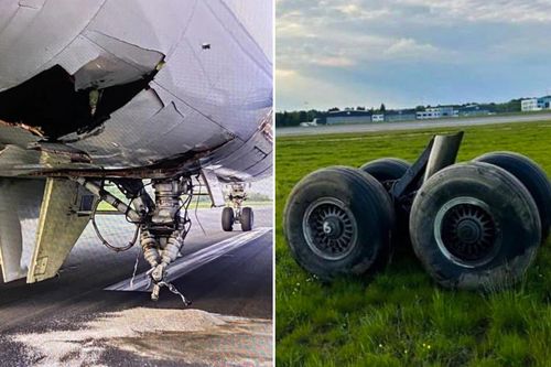 Khoảnh khắc càng đáp bị gãy khi máy bay Boeing 747 hạ cánh khẩn cấp