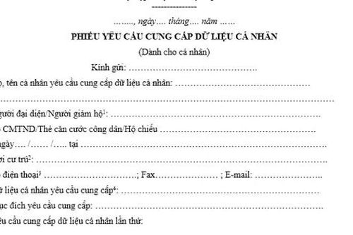 Mẫu phiếu yêu cầu cung cấp dữ liệu cá nhân