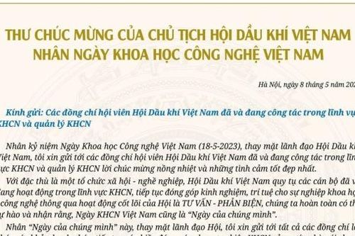Lãnh đạo Hội Dầu khí Việt Nam chúc mừng nhân Ngày Khoa học và Công nghệ Việt Nam năm 2023