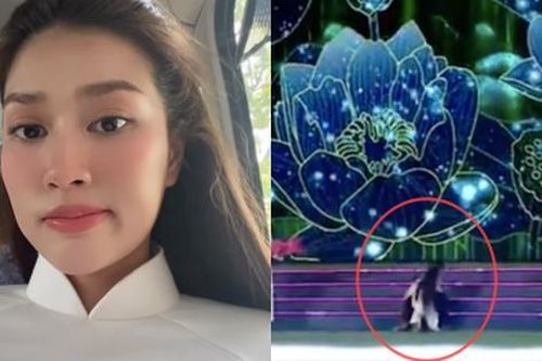 Phản ứng của Hoa hậu Thiên Ân khi té ngã trên sóng trực tiếp