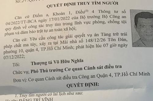 Truy tìm Đặng Trí Vĩnh, đối tượng liên quan vụ tàng trữ ma túy
