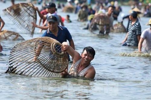 Cả trăm người 'đội nắng', lặn ngụp nơm cá dưới hồ
