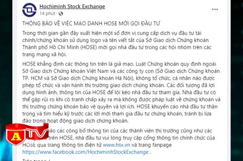 Cảnh báo mạo danh HOSE mời gọi đầu tư