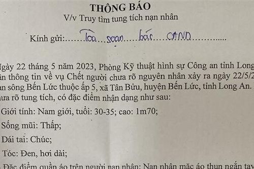 Phát hiện thi thể đầy hình xăm trên sông Bến Lức