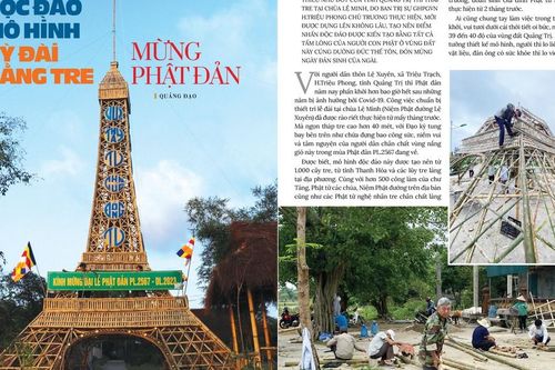 Độc đáo mô hình kỳ đài bằng tre mừng Phật đản