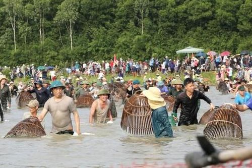 Hàng nghìn người đội nắng chen chúc bắt cá cầu may