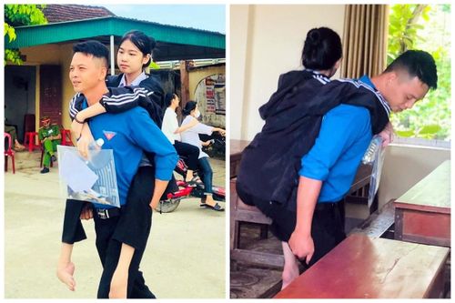 Bí thư đoàn xã cõng nữ sinh xương thủy tinh vào phòng thi lớp 10