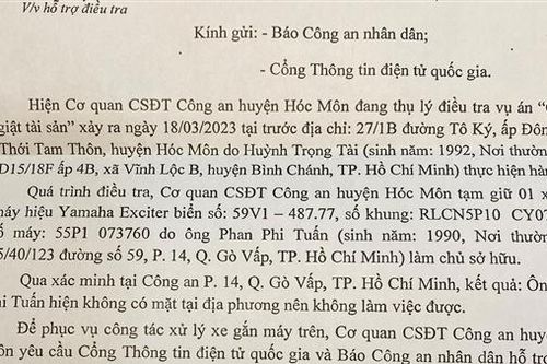 Tìm chủ sở hữu xe máy vụ án cướp giật tài sản