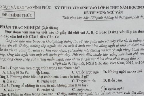 Gợi ý giải đề Ngữ văn vào lớp 10 Vĩnh Phúc 2023