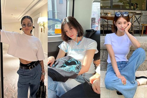 Tủ đồ của sao Hàn luôn có áo phông trắng và quần jeans, outfit đơn giản nhưng mặc hoài không chán