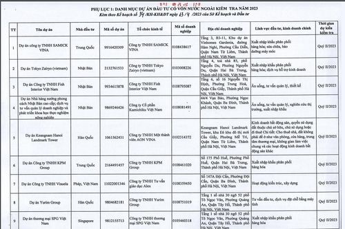 Hà Nội kiểm tra 81 dự án/tổ chức kinh tế có vốn đầu tư nước ngoài