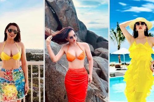 Chọn gam màu 'cực cháy' đi biển như nữ diễn viên đại gia Lã Thanh Huyền