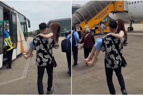 Gái xinh đi giày cao gót được chồng bế lên máy bay: Người khen hạnh phúc, người cười cợt vì lố lăng