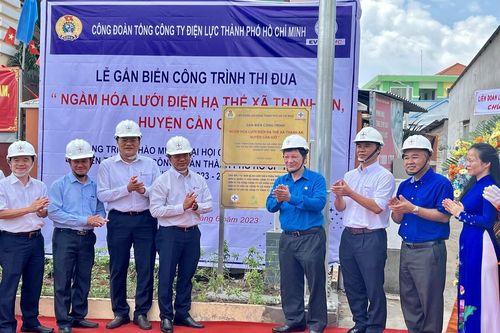 Công đoàn EVNHCMC gắn biển công trình ngầm hóa lưới điện hạ thế xã đảo Thạnh An, huyện Cần Giờ
