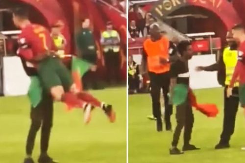 Fan cuồng có hành động lạ với Ronaldo ở trận Bồ Đào Nha vs Bosnia