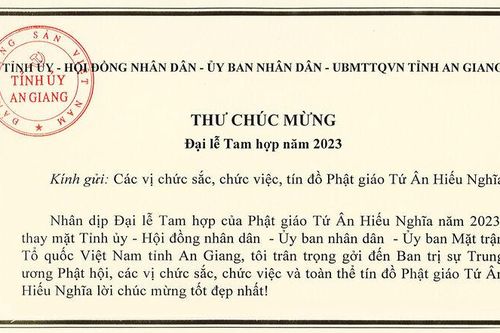 Bí thư Tỉnh ủy An Giang Lê Hồng Quang chúc mừng Đại lễ Tam hợp năm 2023