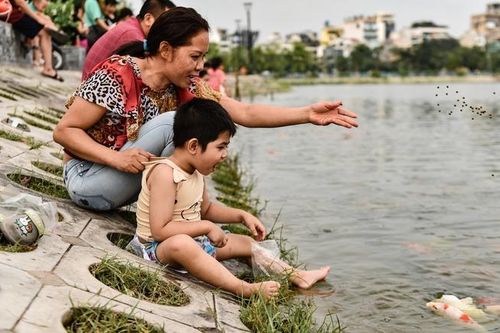 Người dân Hà Nội thích thú vui đùa với 12.000 con cá Koi