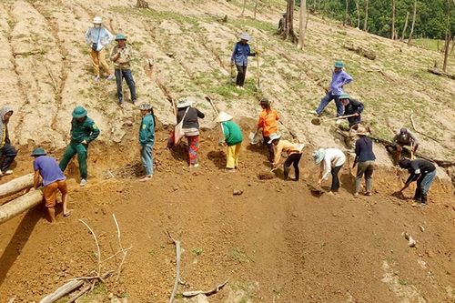 Lòng hồ thủy điện Bản Vẽ trơ đáy, dân mở đường bộ thay đi thuyền