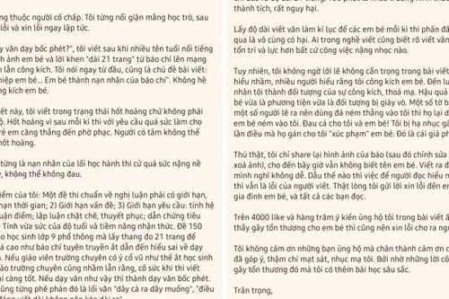 Tiến sĩ lên tiếng xin lỗi sau khi nói thủ khoa viết văn dài 21 trang 'không có não'