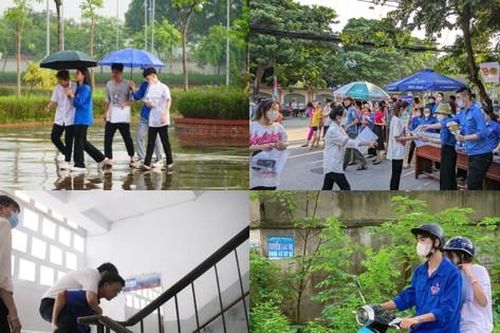 Ngày đầu kỳ thi THPT 2023: Từ che ô, cõng leo thang tới chở đi thi, biệt đội áo xanh 'cân' hết