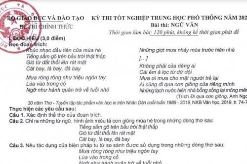 Bộ GD&ĐT công bố đáp án chính thức môn Ngữ văn thi tốt nghiệp THPT 2023