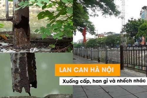 Lan can bảo vệ nhiều con sông ở Hà Nội xuống cấp hoen gỉ, xiêu vẹo