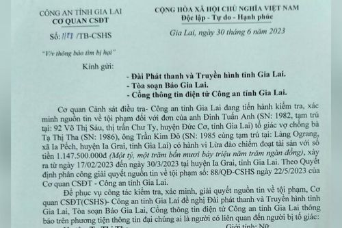 Công an tỉnh Gia Lai thông báo tìm bị hại