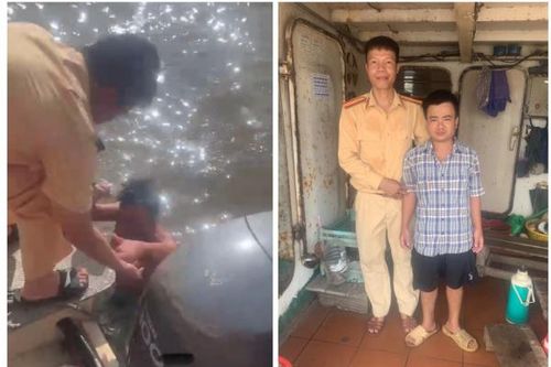 Cảnh sát đường thủy cứu thuyền viên ngã xuống sông Cấm
