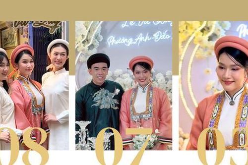 Á hậu Phương Anh và bạn trai doanh nhân mặc Việt phục trong lễ ăn hỏi