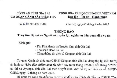 Thông báo tìm bị hại và người có quyền lợi, nghĩa vụ liên quan