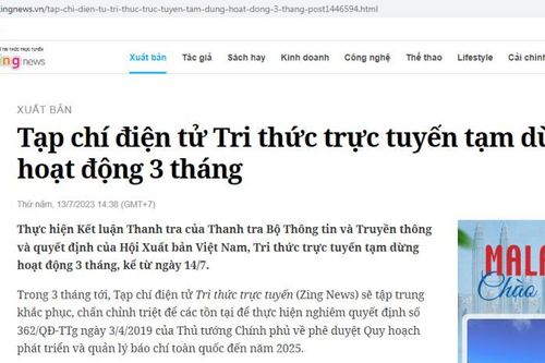 Tạp chí điện tử Tri thức trực tuyến thông báo tạm dừng hoạt động 3 tháng