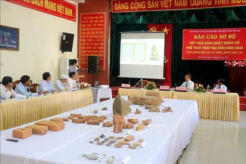 Phát hiện 102 hiện vật đá khi khai quật phế tích tháp Đại Hữu
