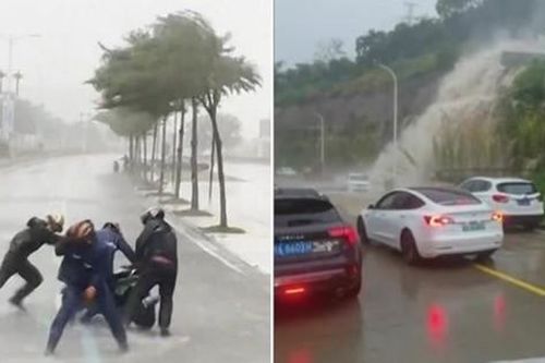 Video bão Talim đổ bộ vào Trung Quốc: Mưa to gió lớn tạo ra 'dòng thác' kỳ lạ