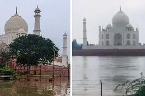 Video nước ngập đến tường của Đền Taj Mahal ở Ấn Độ lần đầu tiên sau 45 năm