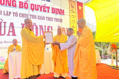 Quảng Nam: Thành lập cơ sở tôn giáo trực thuộc chùa Hồng Ân