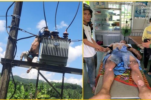 Tên trộm bị treo lơ lửng trên trụ điện