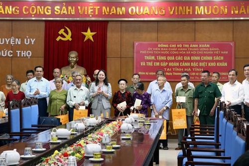 Phó Chủ tịch nước Võ Thị Ánh Xuân thăm, tặng quà gia đình chính sách tại Hà Tĩnh
