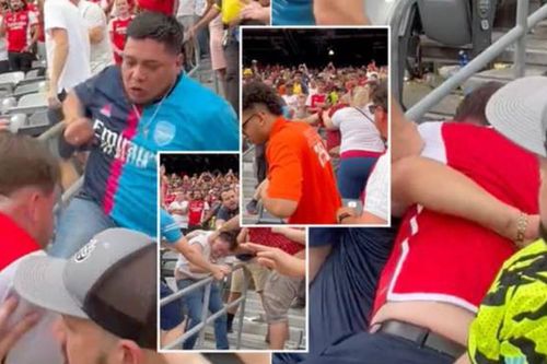 Khó tin khi hai CĐV Arsenal ẩu đả, gây náo loạn trong trận thua của 'Pháo thủ' trước MU