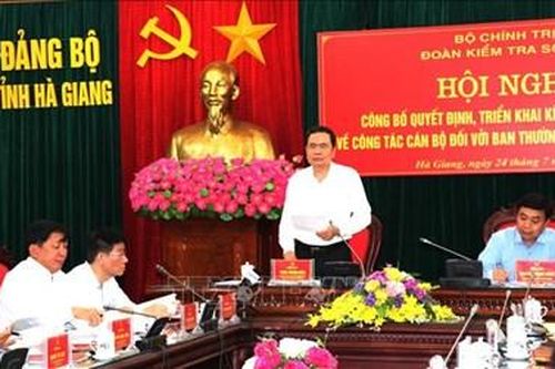 Đoàn kiểm tra của Bộ Chính trị làm việc với Ban Thường vụ Tỉnh ủy Hà Giang